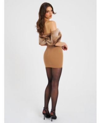 Women Nadira Off Shoulder Fur Trim Mini Dress