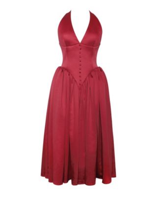 Women's Cara Red Plunging Halter Backless Maxi Dress