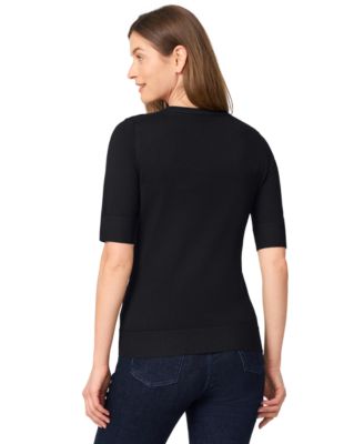 Women's Crew-Neck Elbow-Sleeve Fine-Gauge Sweater