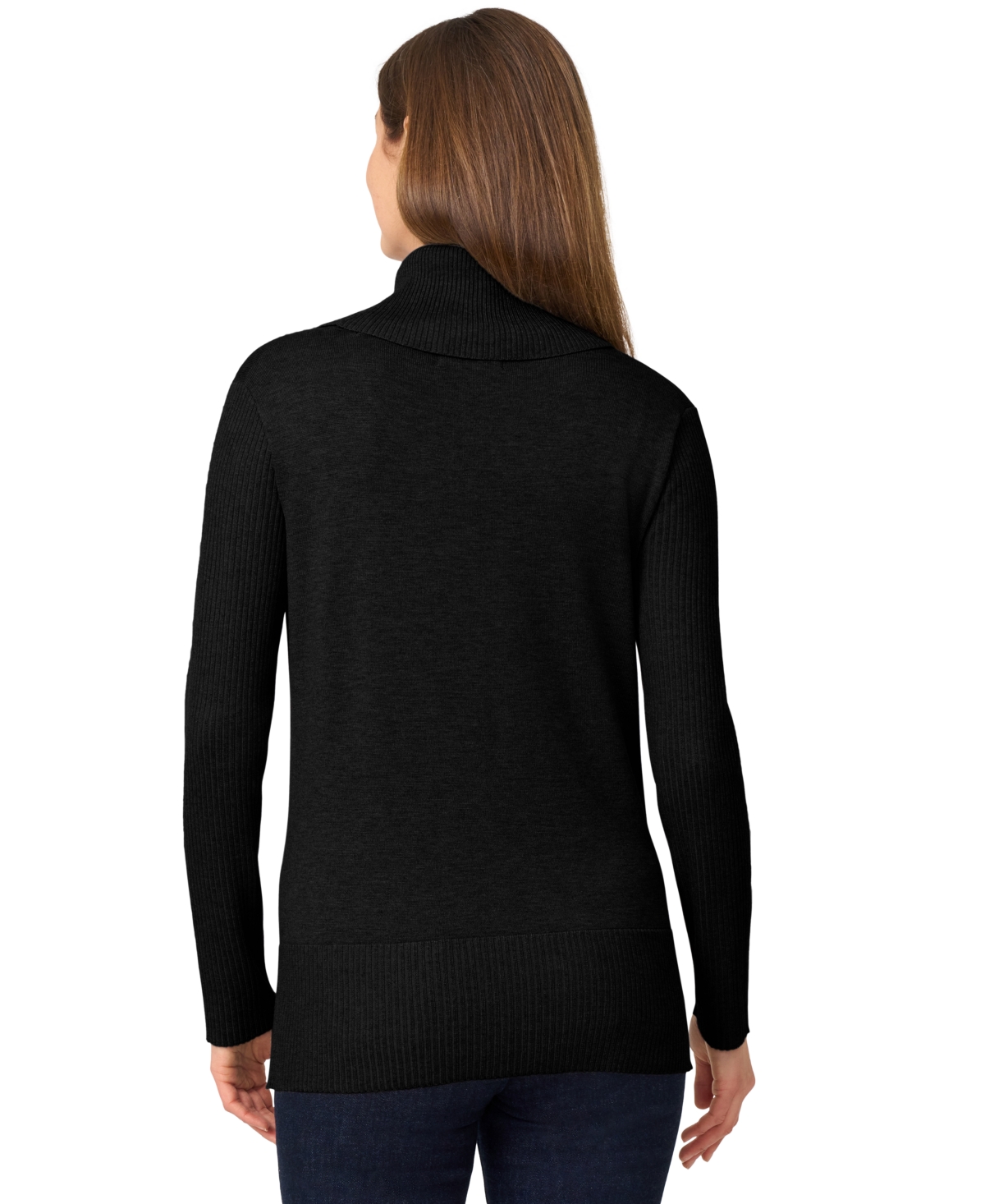Melissa Paige Petite Cowlneck High-low Side-slit Sweater In Black