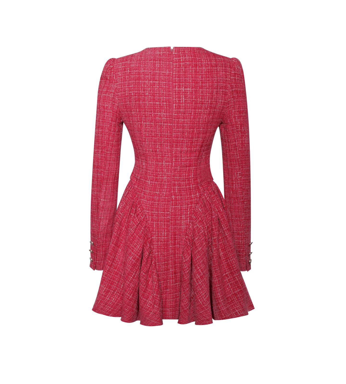 Женское платье Miss Circle Tae Red Tweed Long Sleeve Drop Waist Mini, цвет: Красный — фото 8