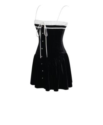 Women Olya Black and White Velvet A-Line Corset Mini Dress
