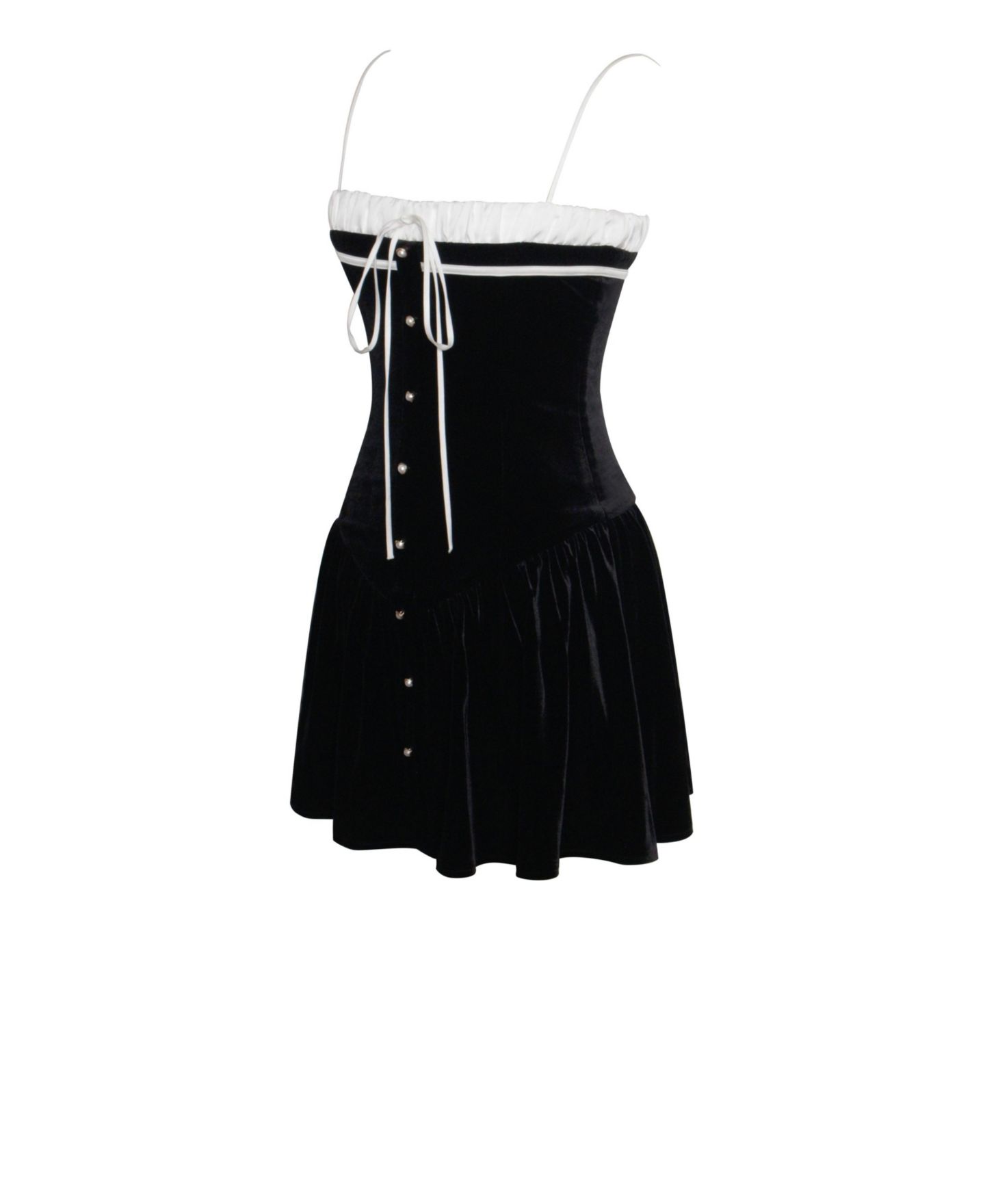 Женское платье Miss Circle Women Olya Black and White Velvet A-Line Corset Mini, цвет: Чёрный / Белый, вариант 1 — фото 11