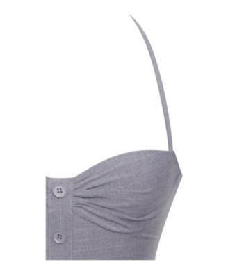 Women Melody Gray Stripe Halter Drop Waist Mini Dress