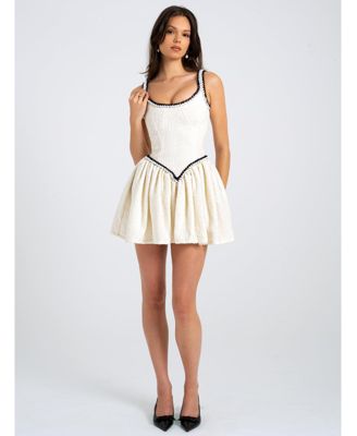 Women's Coco White Boucle Tweed V Waist Mini Dress