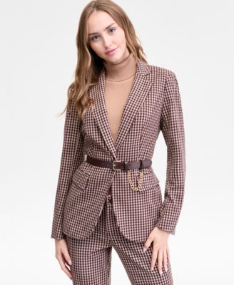 Anne Klein - Women's Belted Houndstooth-Print Blazer