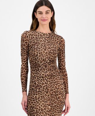 Women's Animal Print Long-Sleeve Sheath Dress