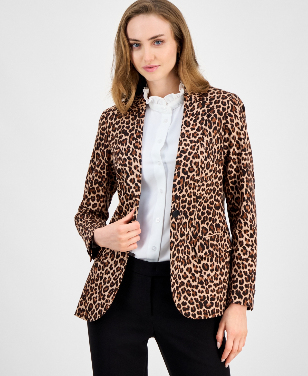Anne Klein Women's Animal-print One-button Blazer