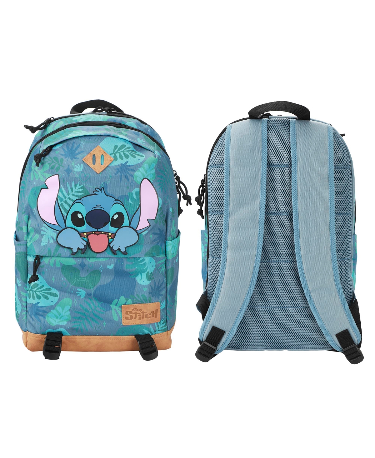 Stitch Tropical Print 17.5&#x22; Hooded Backpack - Disney stitch tropical