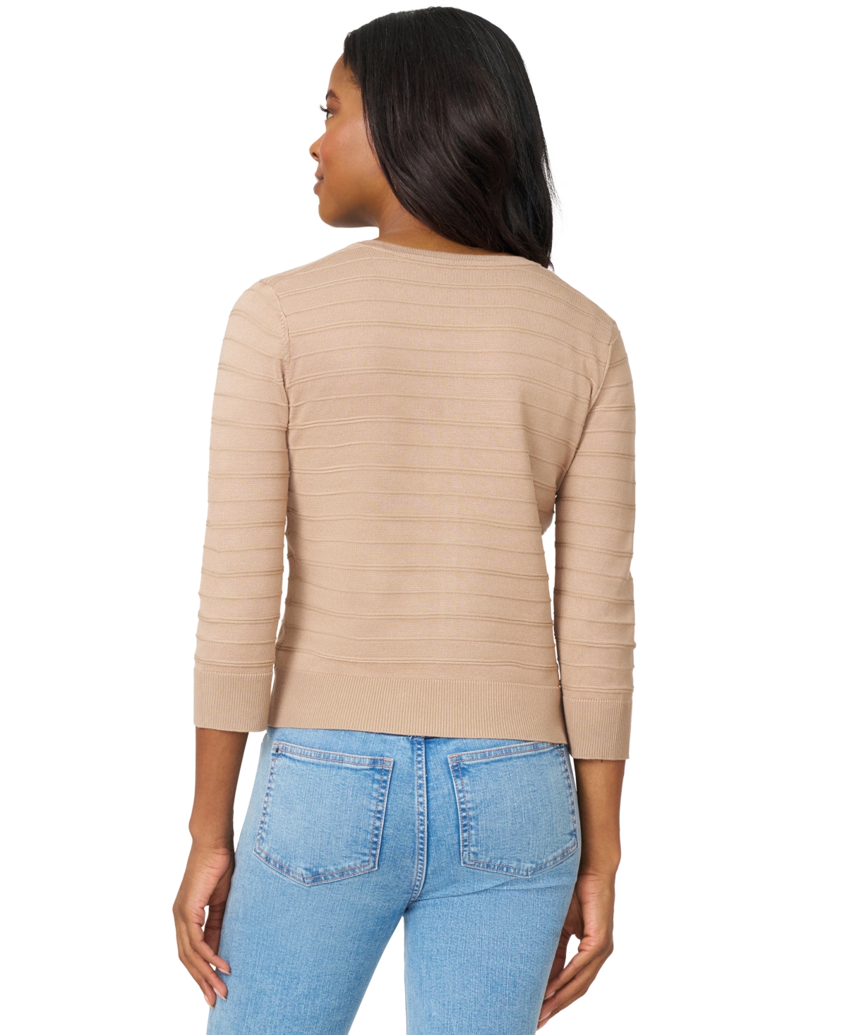 Melissa Paige Women's Ottoman-rib 3/4-sleeve Crewneck Cardigan In Brown