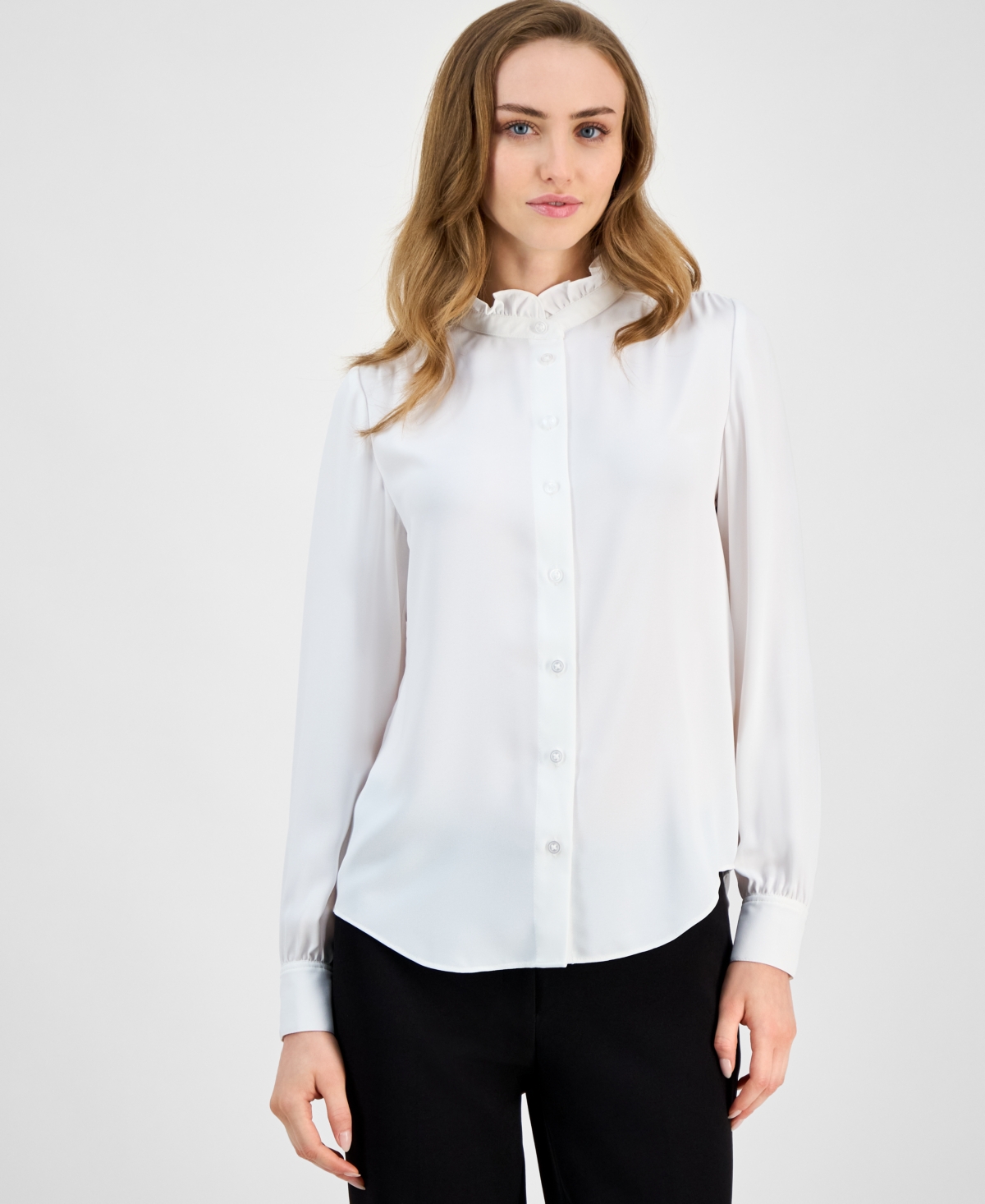 Women's Ruffled Long-Sleeve Blouse - Bright White