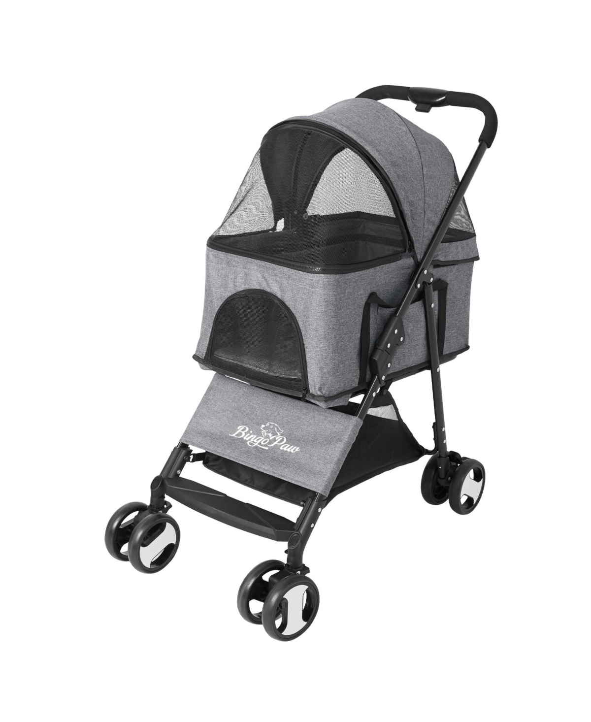 Detachable Pet Stroller,1-Click Fold, Breathable Mesh Windows, Shockproof Eva Wheels, 20kg Capacity w/Rain Cover - Grey