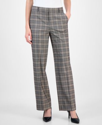 Women's Plaid Wide-Leg Mid-Rise Pants