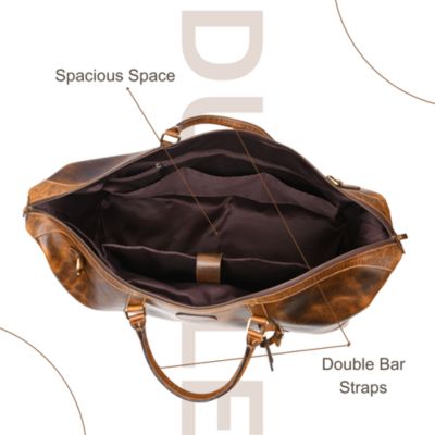 Genuine Full-Grain Leather Duffel Bag for Men and Women, Handmade Travel Weekender with Adjustable Shoulder Strap, Luggage Tag & Inner Organizer Pockets – Cabin Friendly Overnight Bag