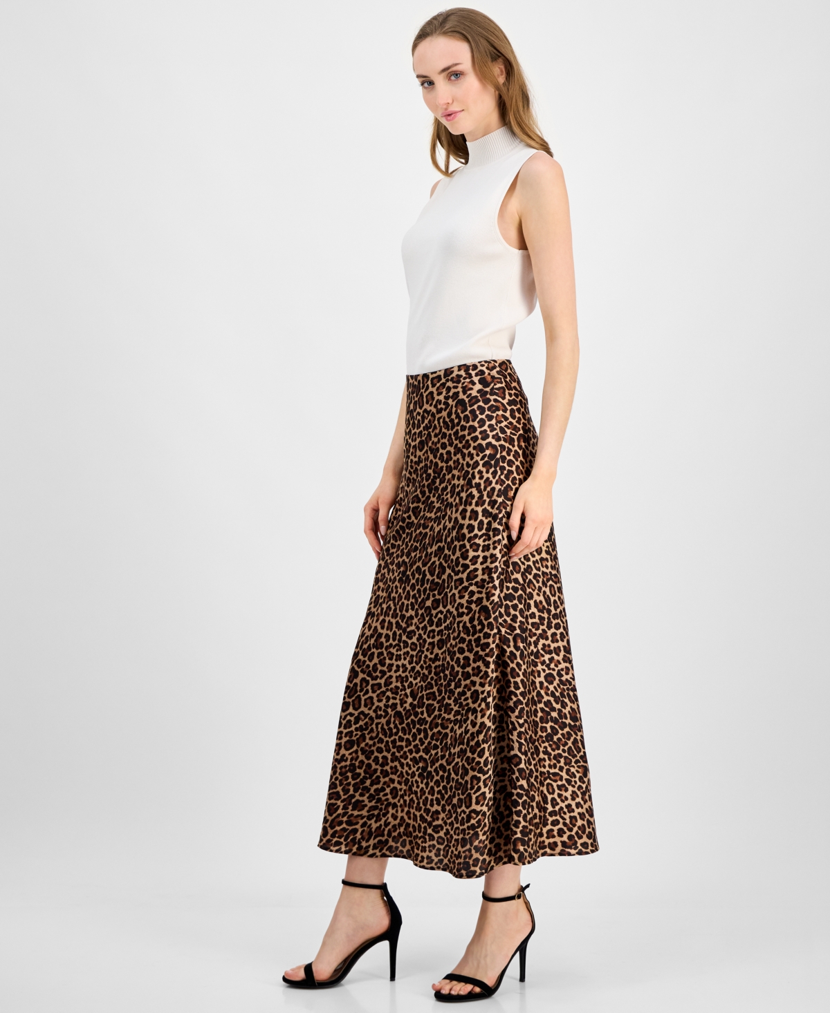 Anne Klein Plus Size Flared Leopard-print Maxi Skirt In Brown