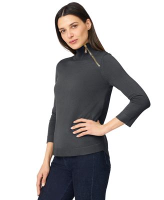 Petite Mock Neck Asymmetric-Zip Sweater