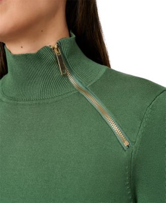 Petite Mock Neck Asymmetric-Zip Sweater