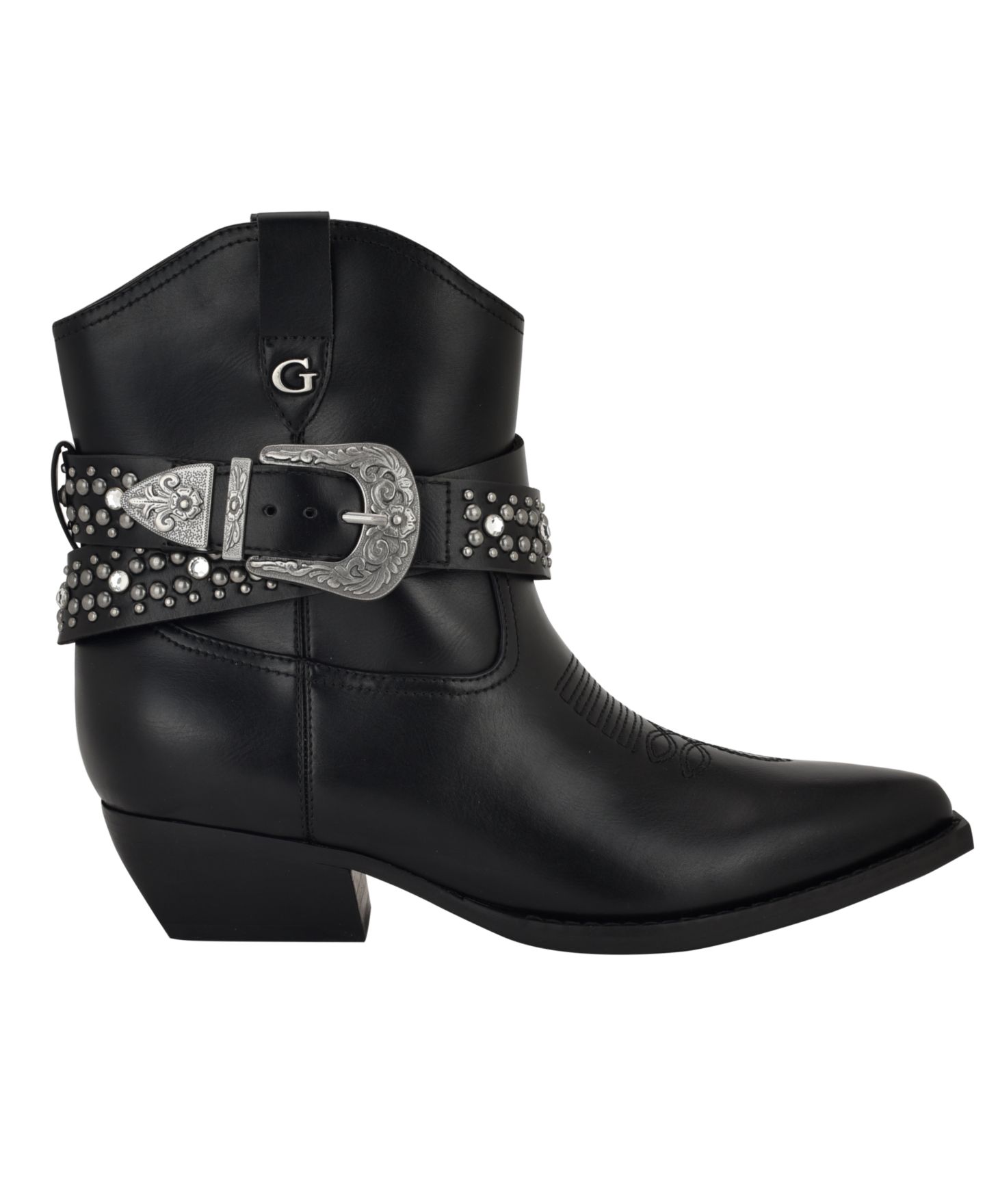 Женские ботинки GUESS Lansly Embellished Buckle Western Booties, цвет: Чёрный — фото 2