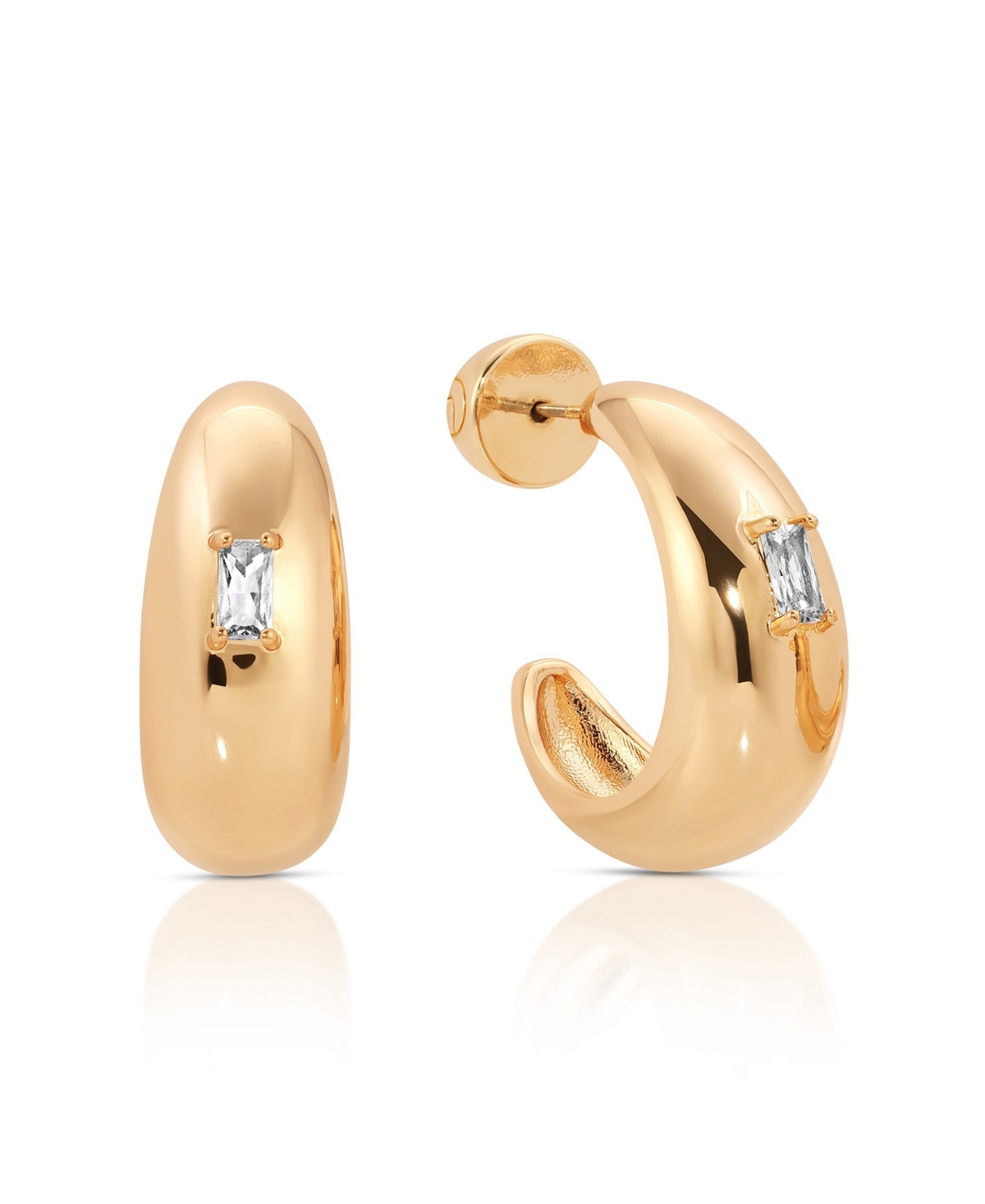 Oval Dome Baguette Hoop Earrings - Gold