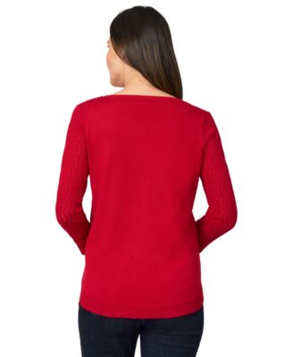 Melissa Paige Petite Pointelle-Yoke 3/4-Sleeve Sweater