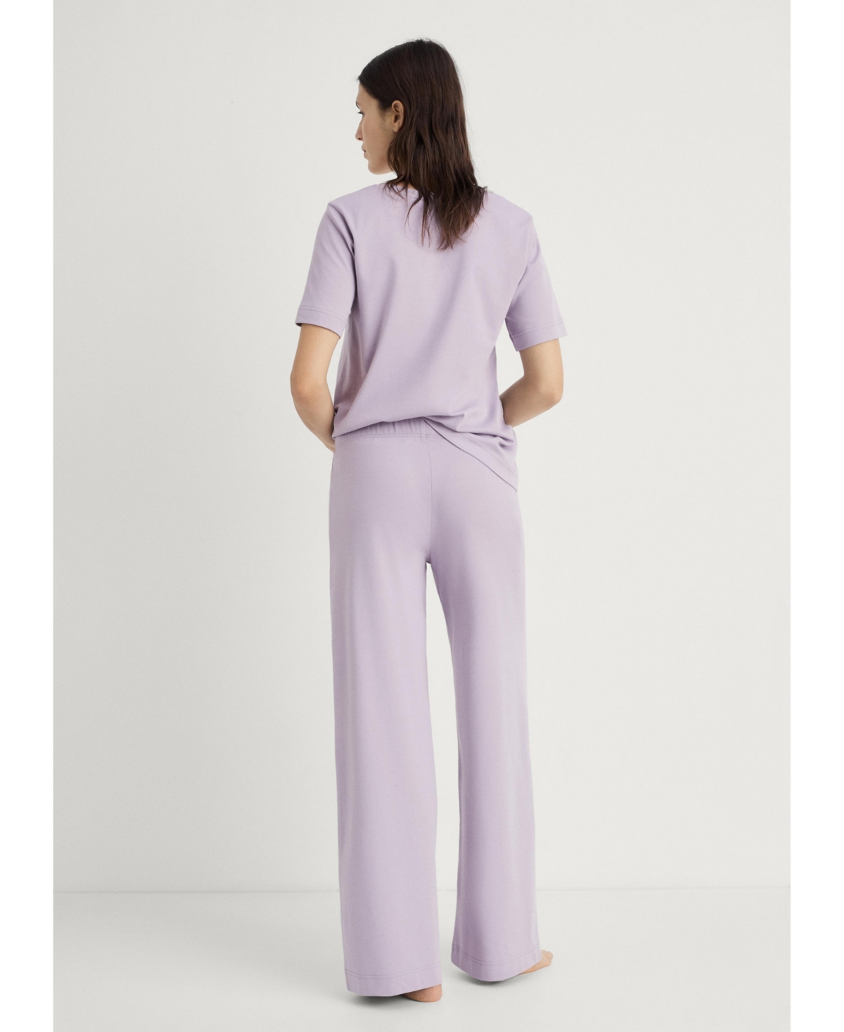 Mango Cotton Wide Leg Pajama Pants In Purple