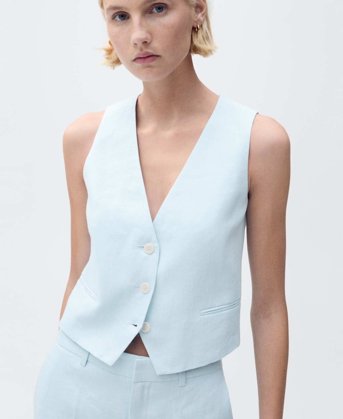 Women's Linen Suit Vest - Sky Blue