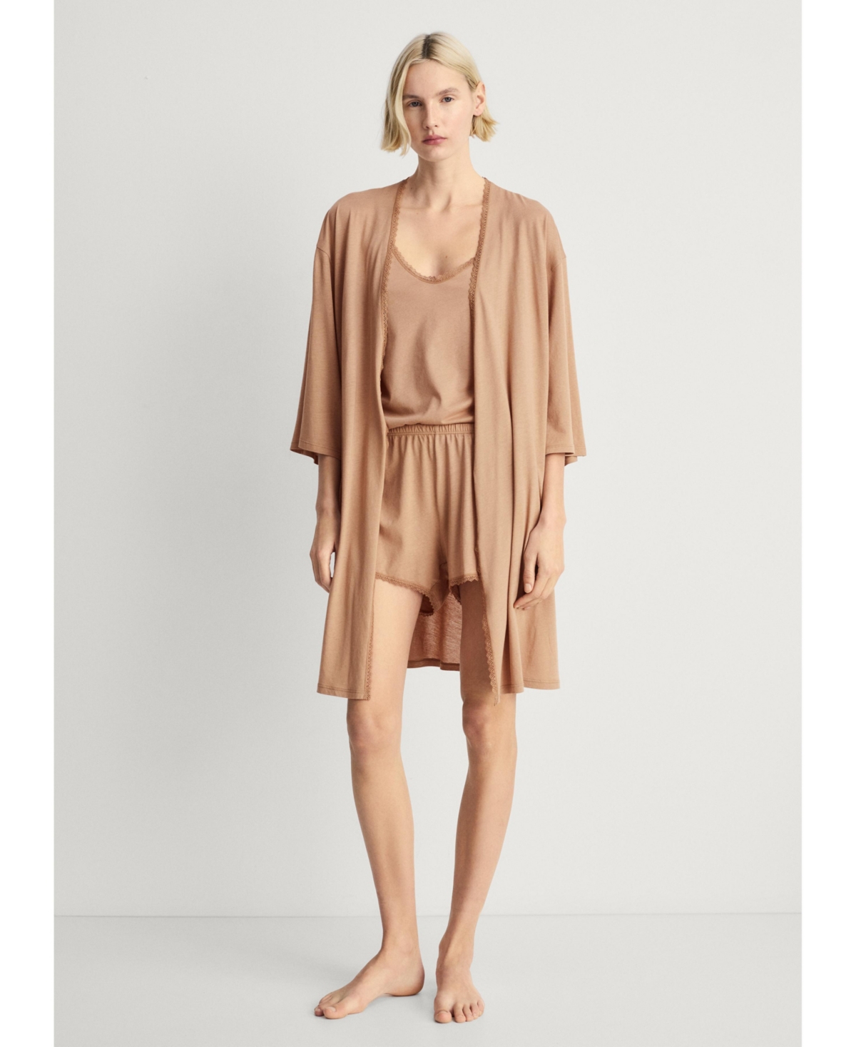 Mango Women's Contrast Lace Cotton Robe
