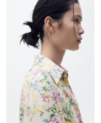 Women's Knotted Floral Linen Shirt