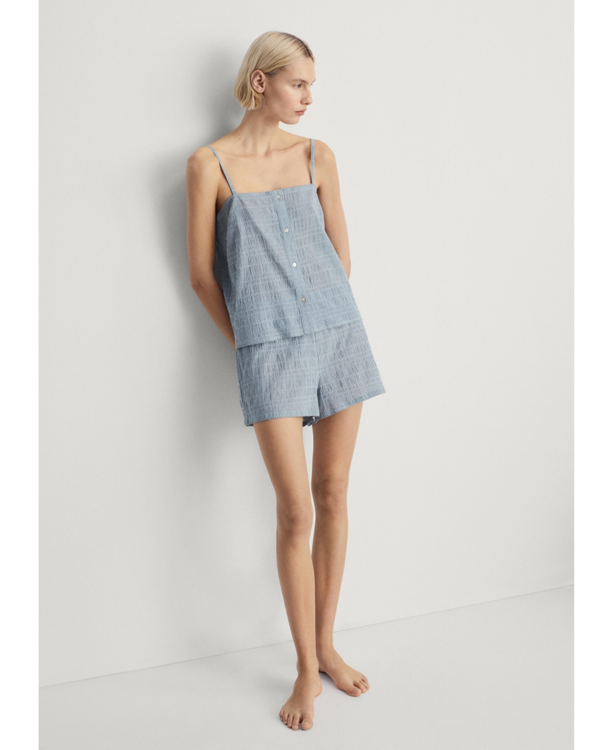 Mango Women's 2-piece Seersucker Stripe Cotton Pajama Set
