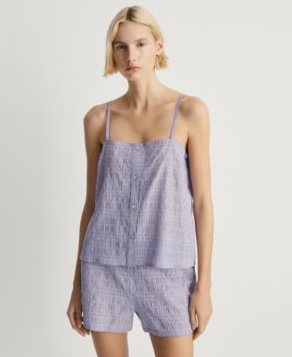 MANGO - Women's Seersucker Stripe Cotton Pajama Set