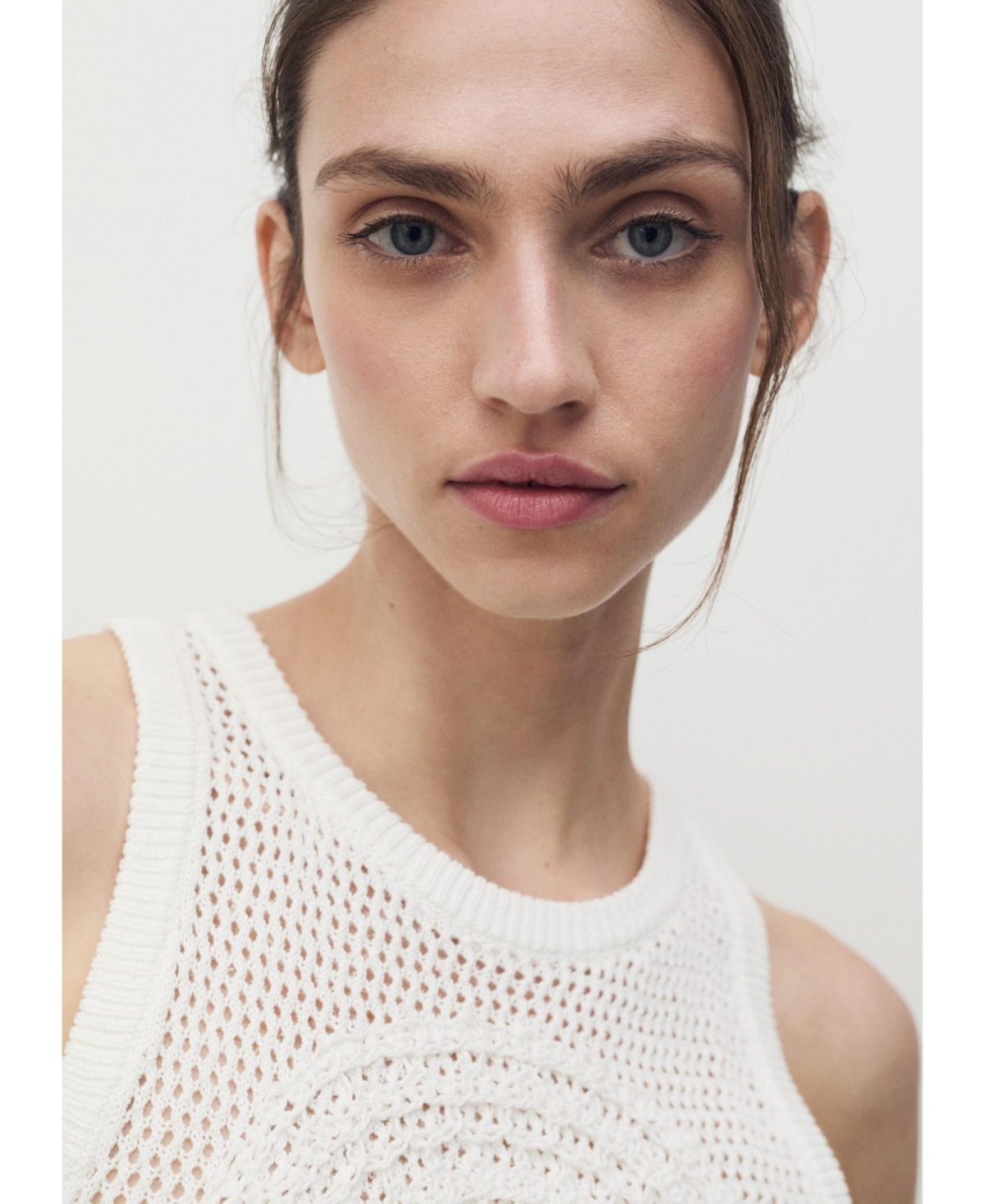 Mango Crochet Tank In White