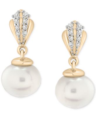 Cultured Freshwater Pearl (6mm) & Diamond (1/20 ct. t.w.) Drop Earrings in 10k Gold
