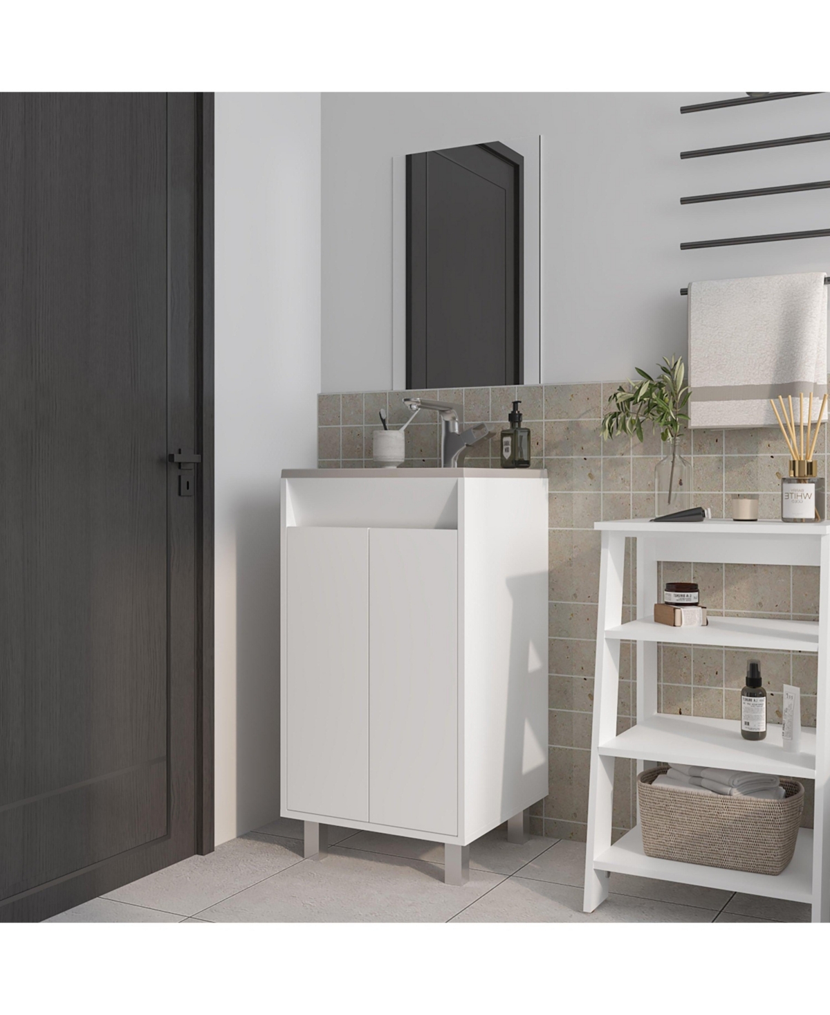 Saratoga Bathroom Cabinet with 2 Doors, White - White