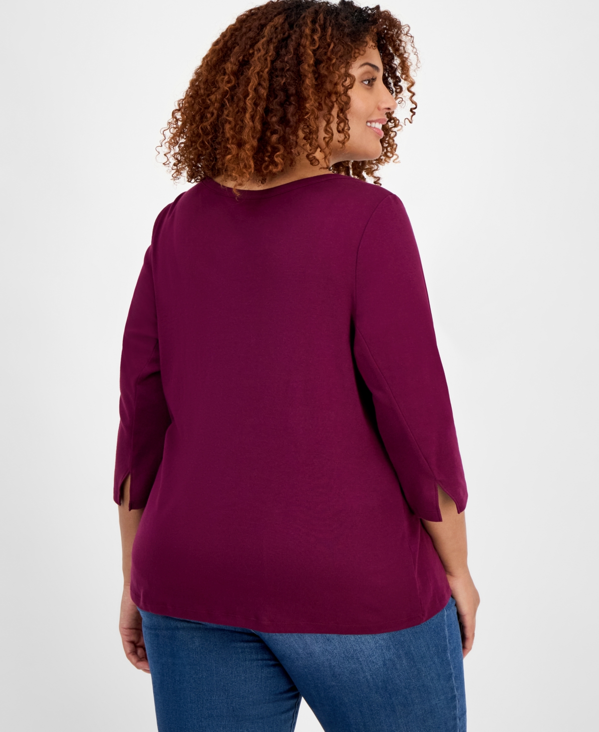Style & Co Plus Size Pima Cotton 3/4-sleeve Top, Exclusively At Macy's In Burgundy