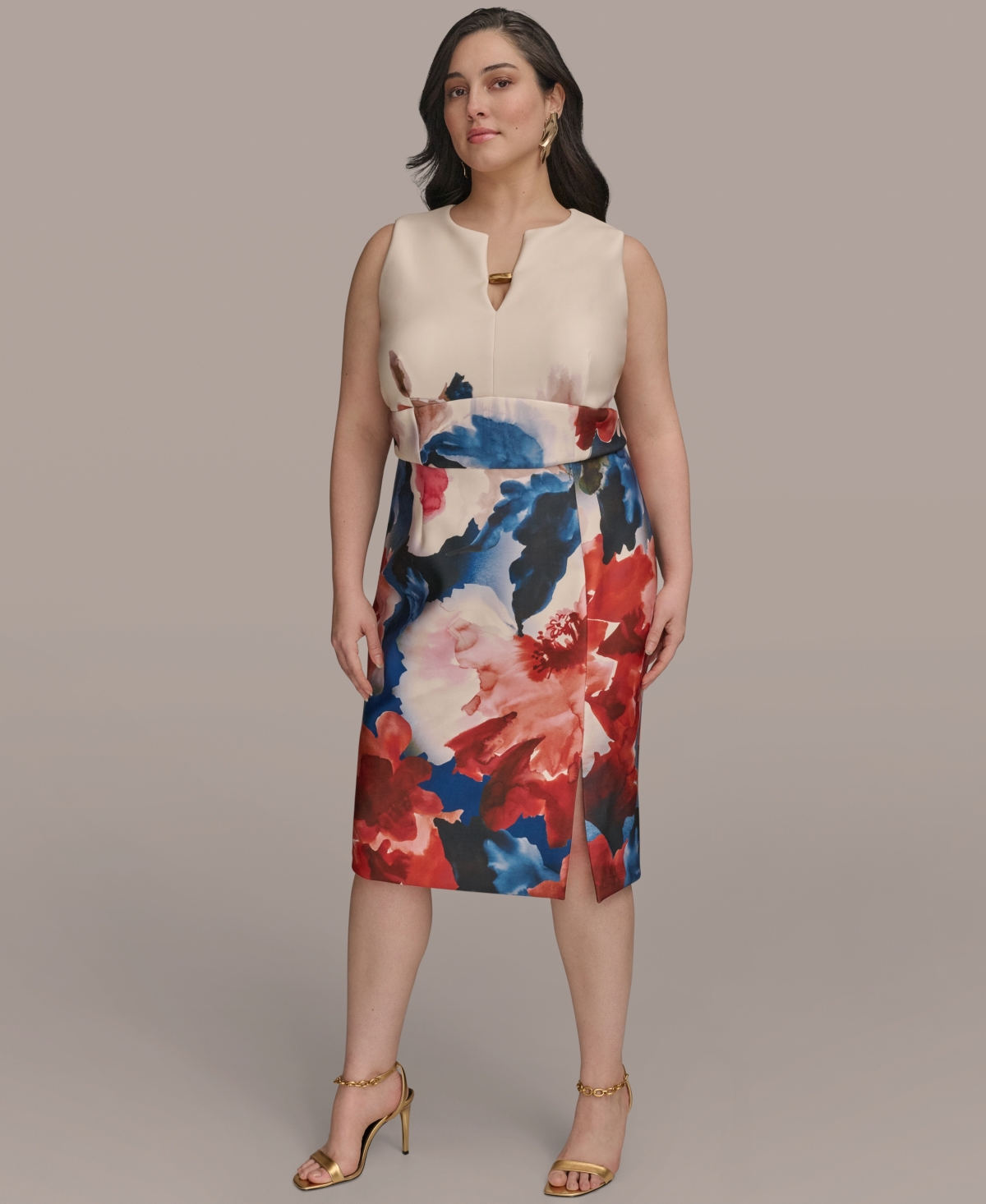 Plus Size Printed Sheath Dress - Cinnamon Multi