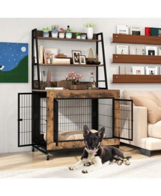 Industrial Dog Kennel Dog Crate Furniture with Storage Shelves