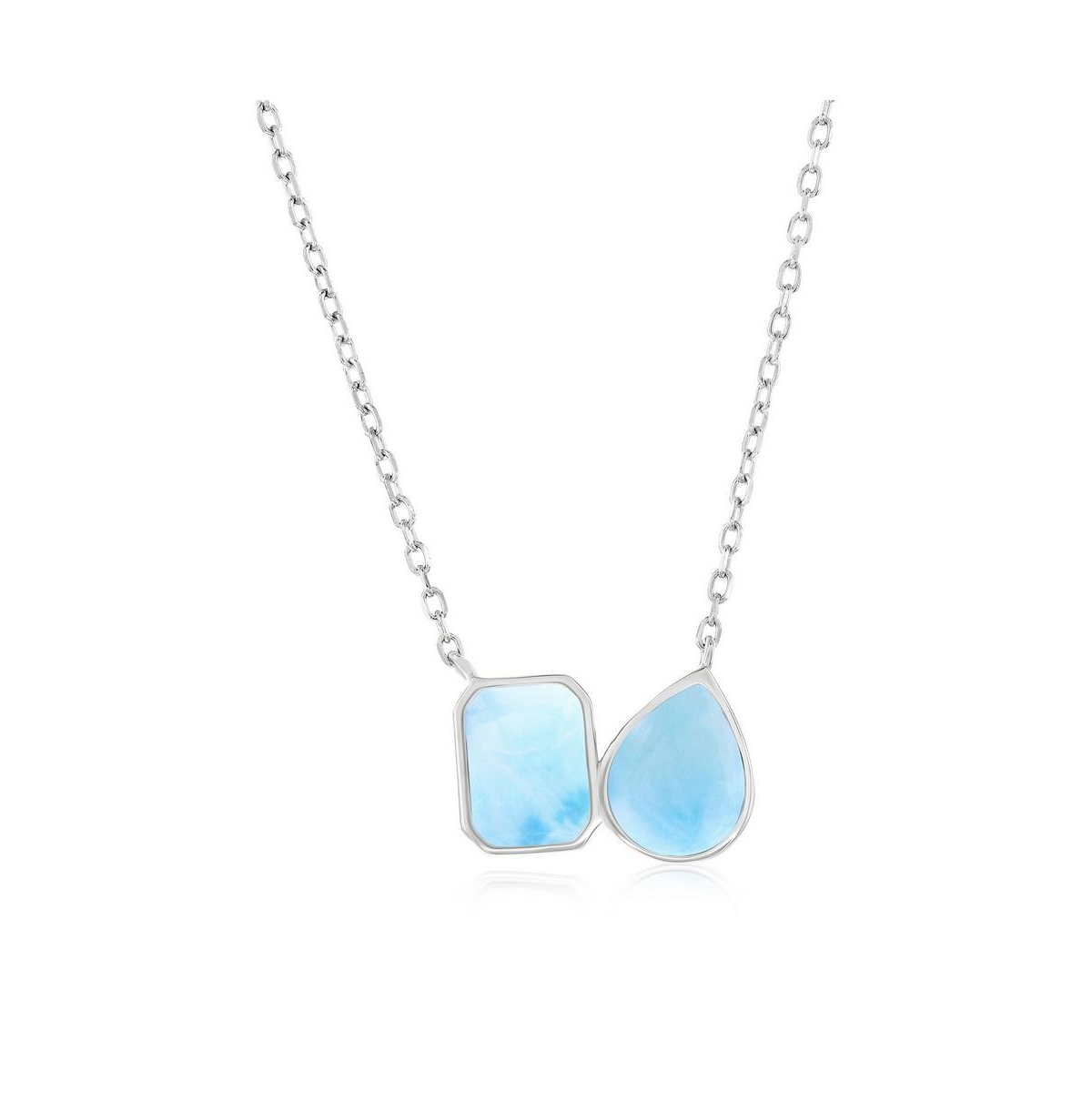 Sterling Silver Rectangle & Pearshaped Larimar Necklace - Blue