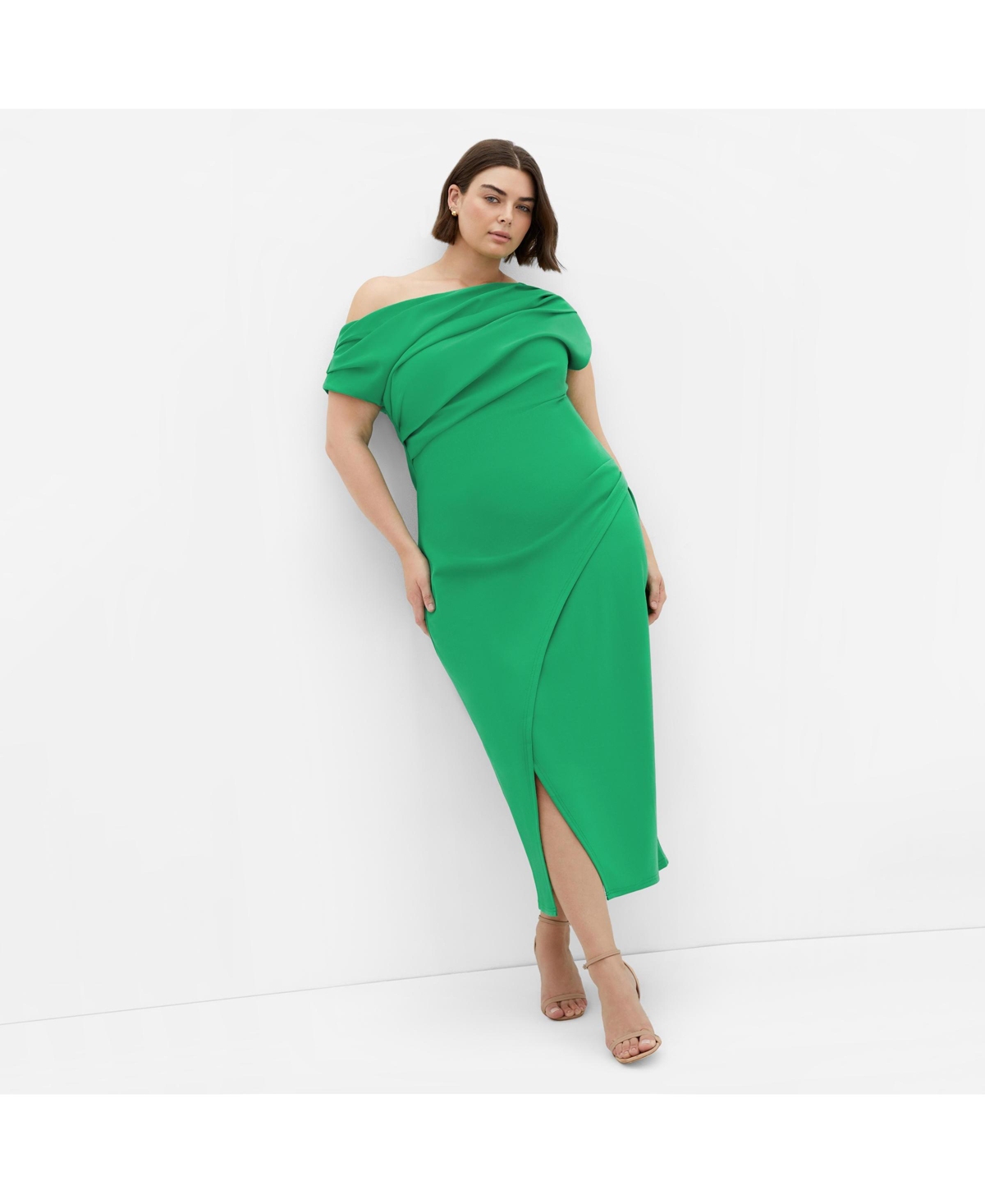 Plus Size Sassy Off Shoulder Dress - Kelly green