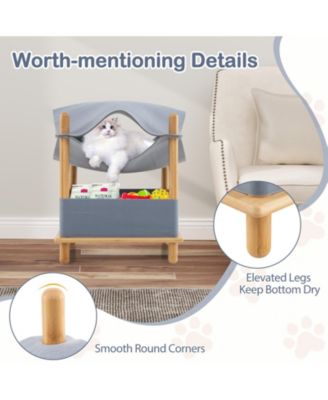 2-Tier Wooden Cat House with Semi-enclosed Condo and Removable Clothes