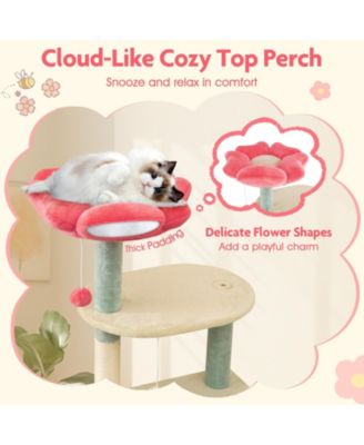 Multi-Level Aesthetic Floral Kitten Tower with Flower-Shaped Padded Perch