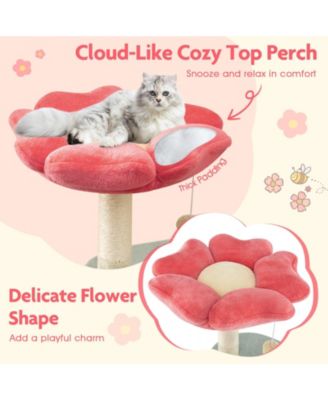 Multi-Level Aesthetic Floral Kitten Tower with Flower-Shaped Plush Padded Perch