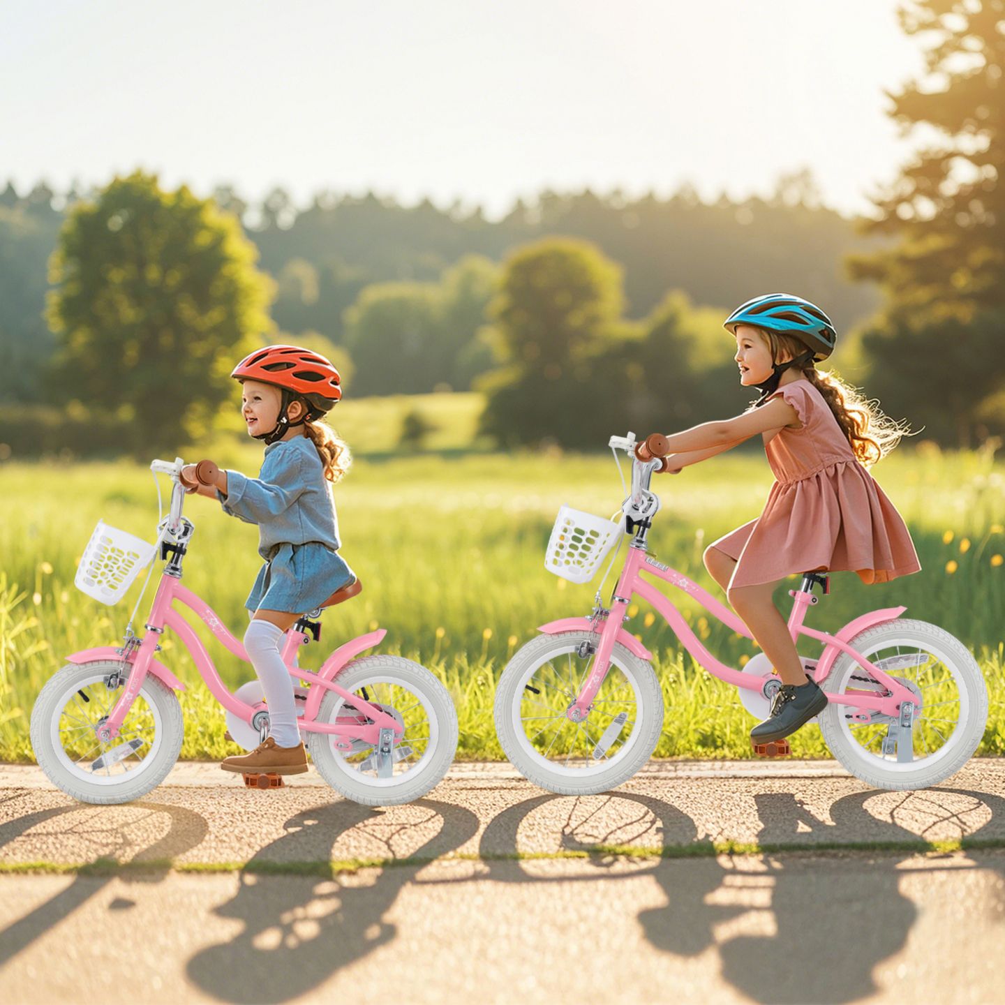 Детская игрушка Slickblue Kids Bicycle with Training Wheels and Basket for Boys & Girls, цвет: Персиковый — фото 3