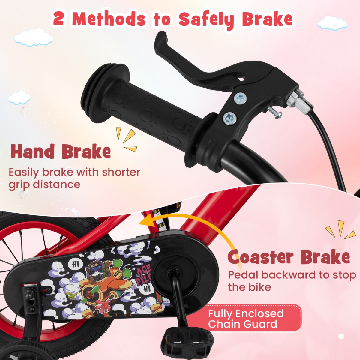 Kids Bike Adjustable with Storage Basket and Double Brake for 3-4 Years Old
