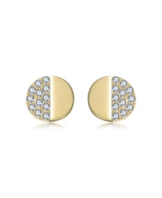 14K Gold Plated with Clear Paved Cubic Zirconia Triangle, Square & Circle Stud Earring 3-Piece Set