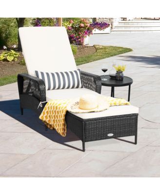 Adjustable Patio Rattan Lounge Chair Chaise Recliner w/ Cushion & Pillow