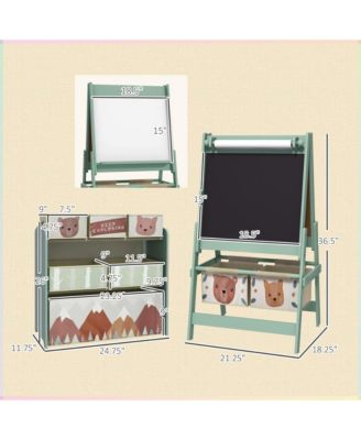 Kids Toy Organizer and Kids Easel Set with 6 Storage Bins, Paper Roll