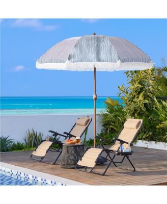 7.5FT Patio Umbrella with Tassels 8-Rib Solar Parasol, Cream