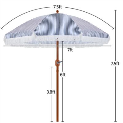 7.5FT Patio Umbrella with Tassels 8-Rib Solar Parasol, Cream
