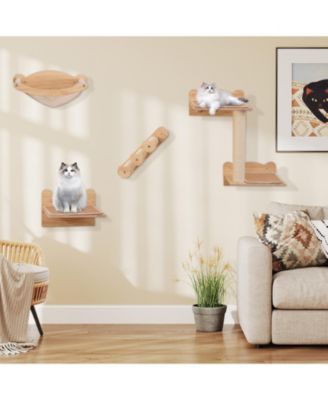Cat Wall Furniture Set of 4 with Hammock 2-step Cat Tree and Perch
