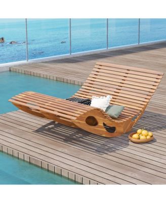 2PCS Outdoor Double Chaise Lounge for 2 w/ High Back Slatted Seat Stopper Patio